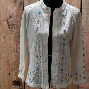 Cottage Core Vintage Dorette rosebud spring or Easter cardigan large